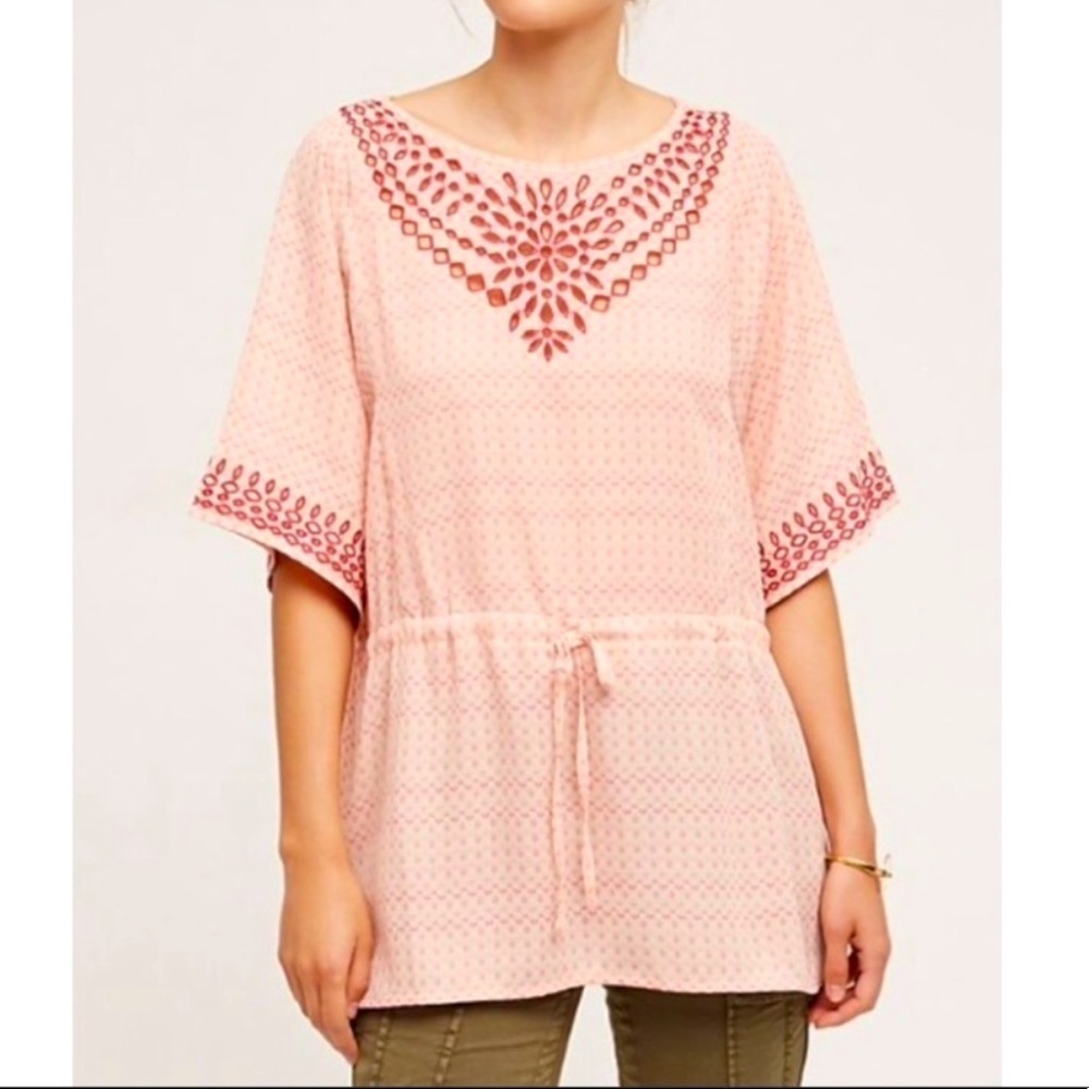 ANTHROPOLOGIE ONE SEPTEMBER Pink Embroidered Top Size S